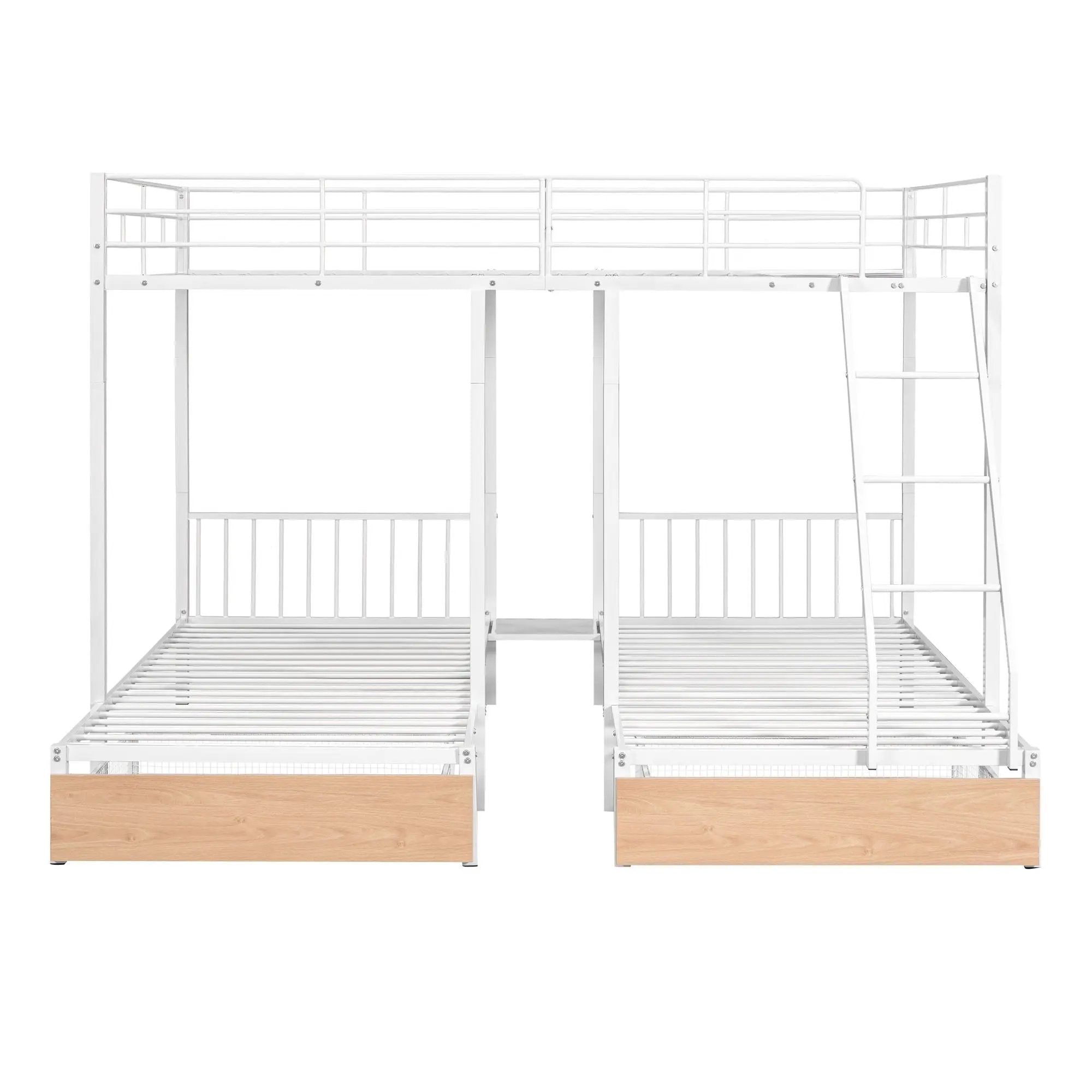 Triple Bunk Bed With Drawers And Guardrails