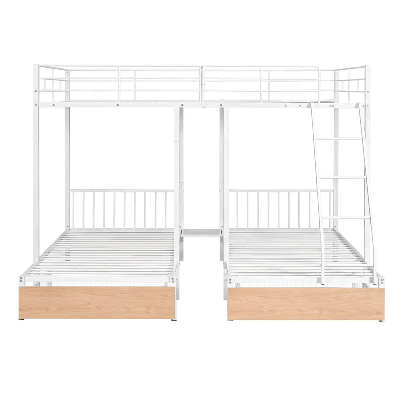 Triple Bunk Bed With Drawers And Guardrails