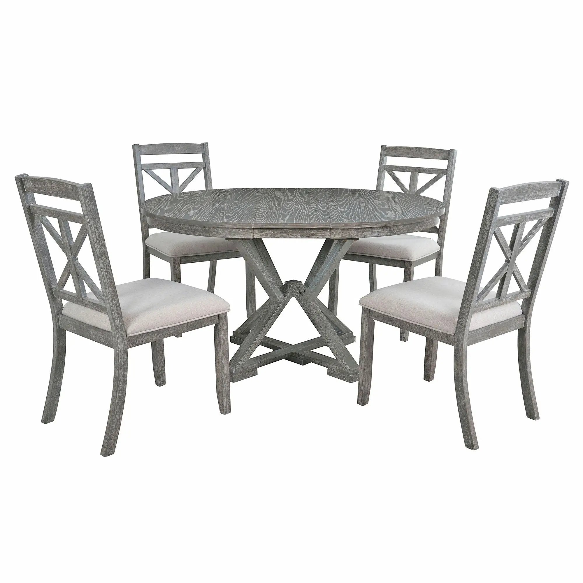 Dining Set With Extendable Round Table And 4 Upholstered Chairs by Unique Piece Furniture