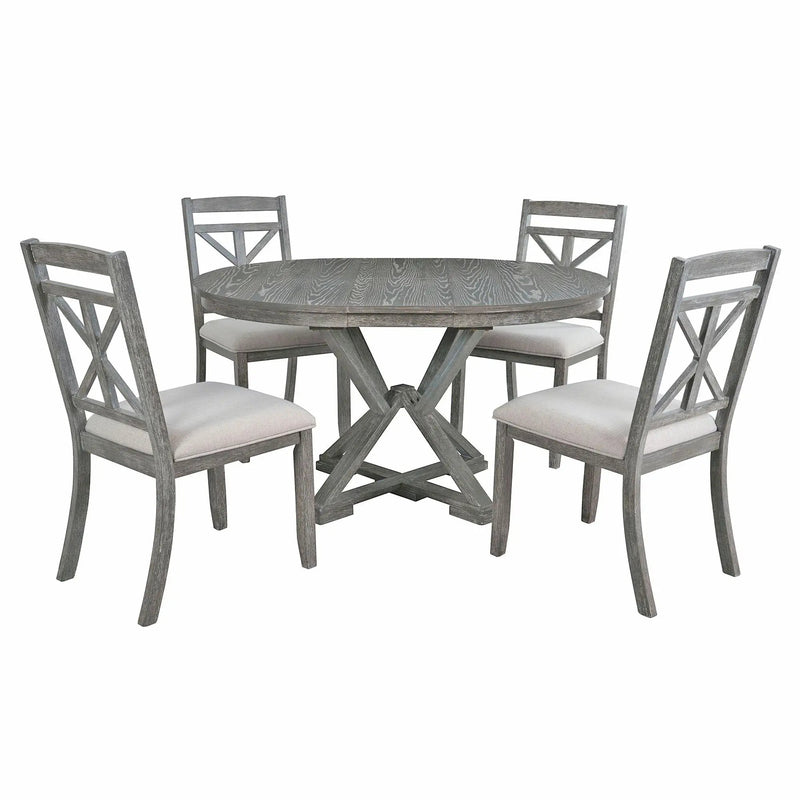 Dining Set With Extendable Round Table And 4 Upholstered Chairs by Unique Piece Furniture