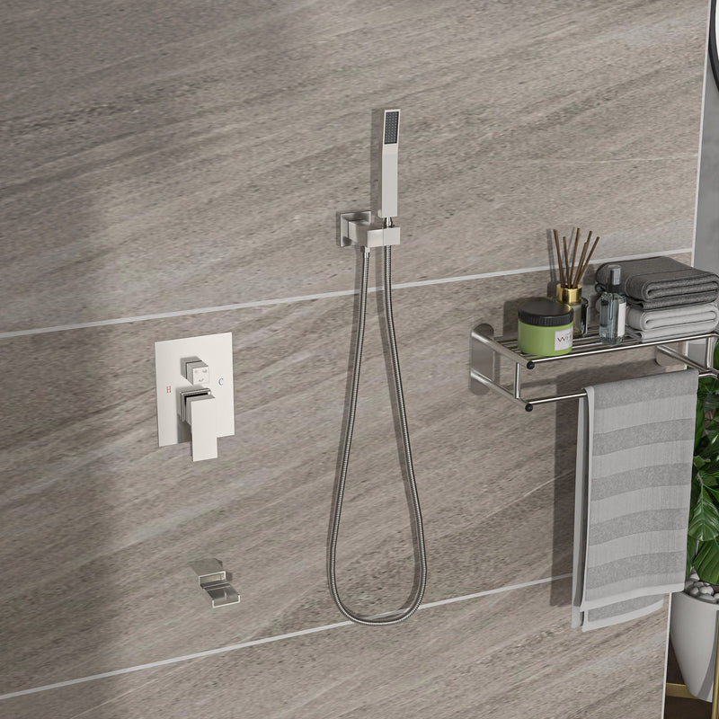 Modern Shower System With Waterfall Tub Spout, 12" Ceiling Mount Square Shower by HouseOfZazla