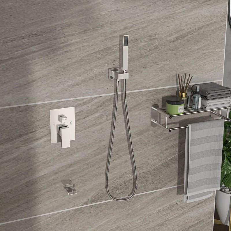 16" Ceiling Mount Square Shower System With Waterfall Tub Spout And Rough In Valve by HouseOfZazla