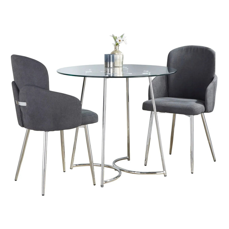 Cece Dahlia - 3 Piece Contemporary Dining Set - Chrome / Clear / Gray by HouseOfZazla