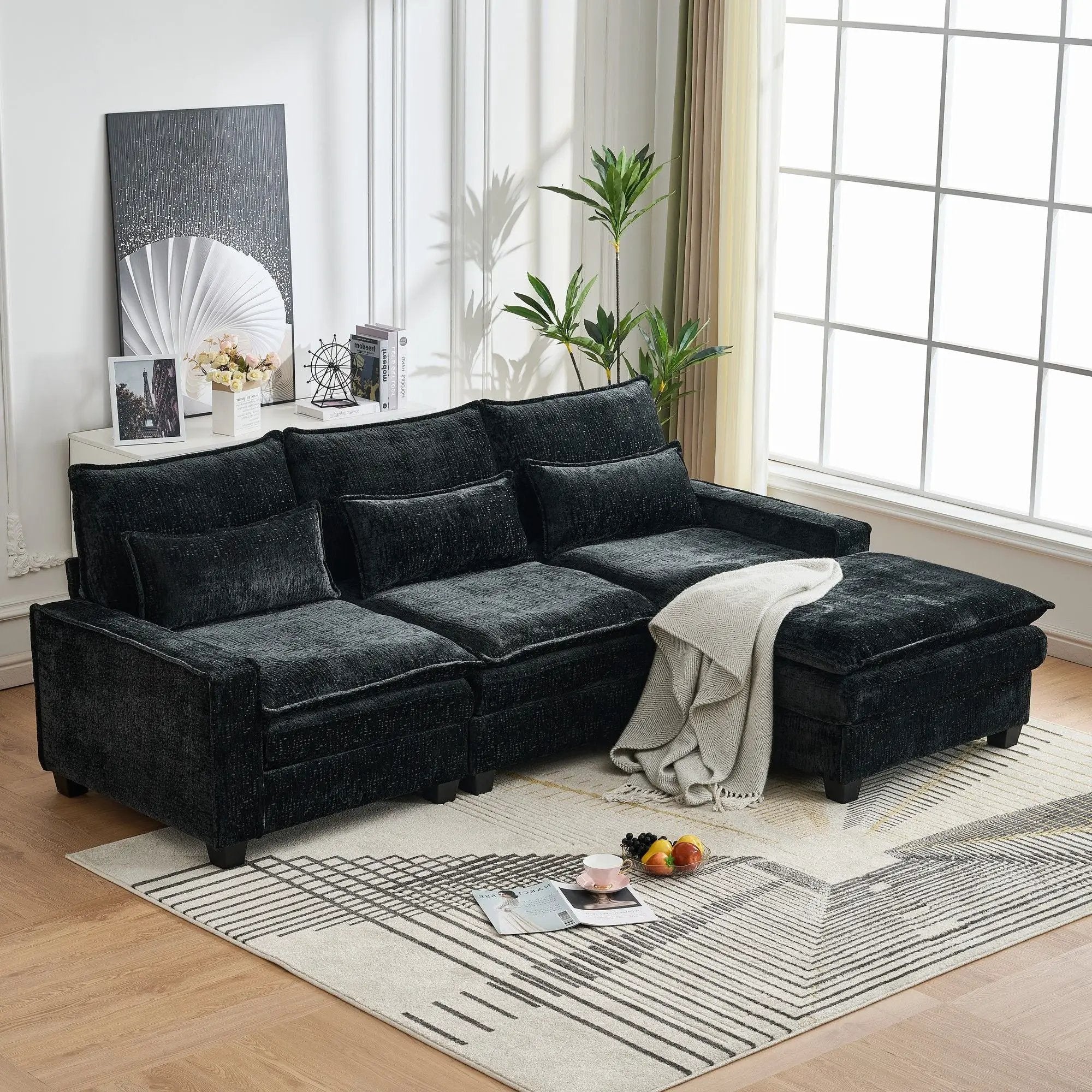 Modern Comfy L Shaped Sectional Sofa With Movable Ottoman by Unique Piece Furniture