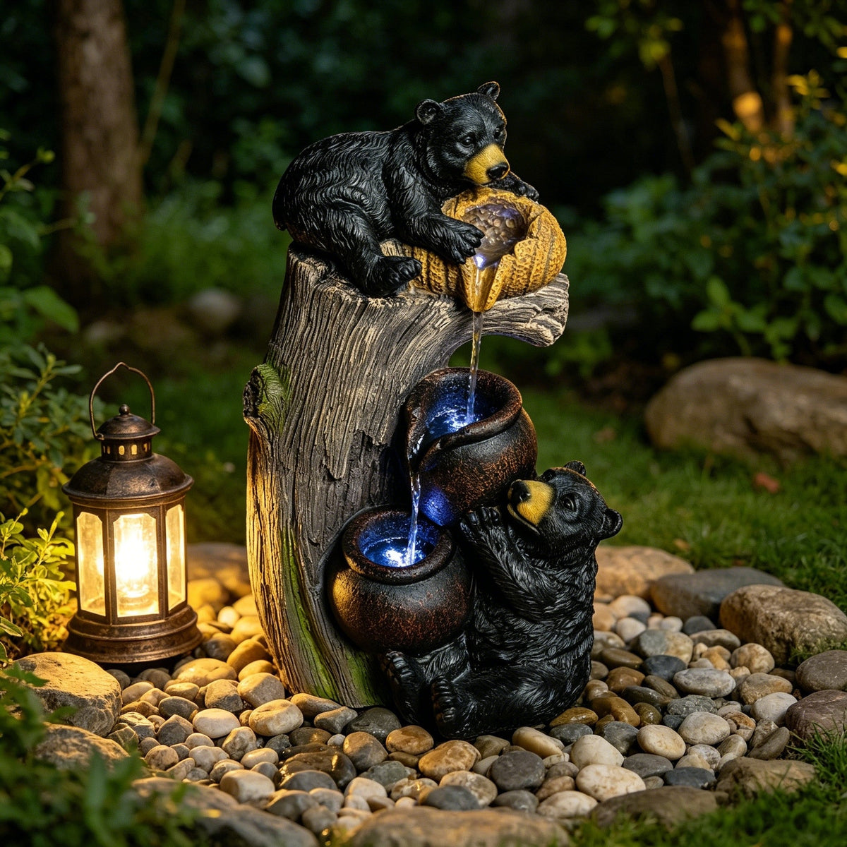 Resin Black Bear Outdoor Water Fountain with LED Lights, photo 2 of 13