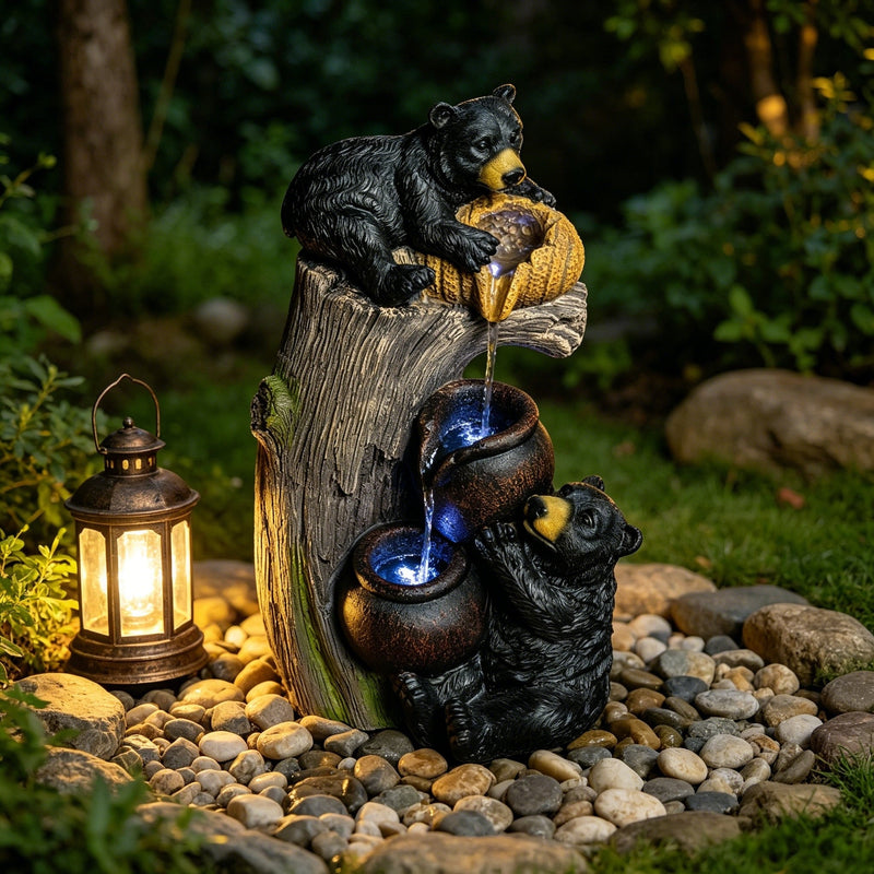 Resin Black Bear Outdoor Water Fountain with LED Lights, photo 2 of 13