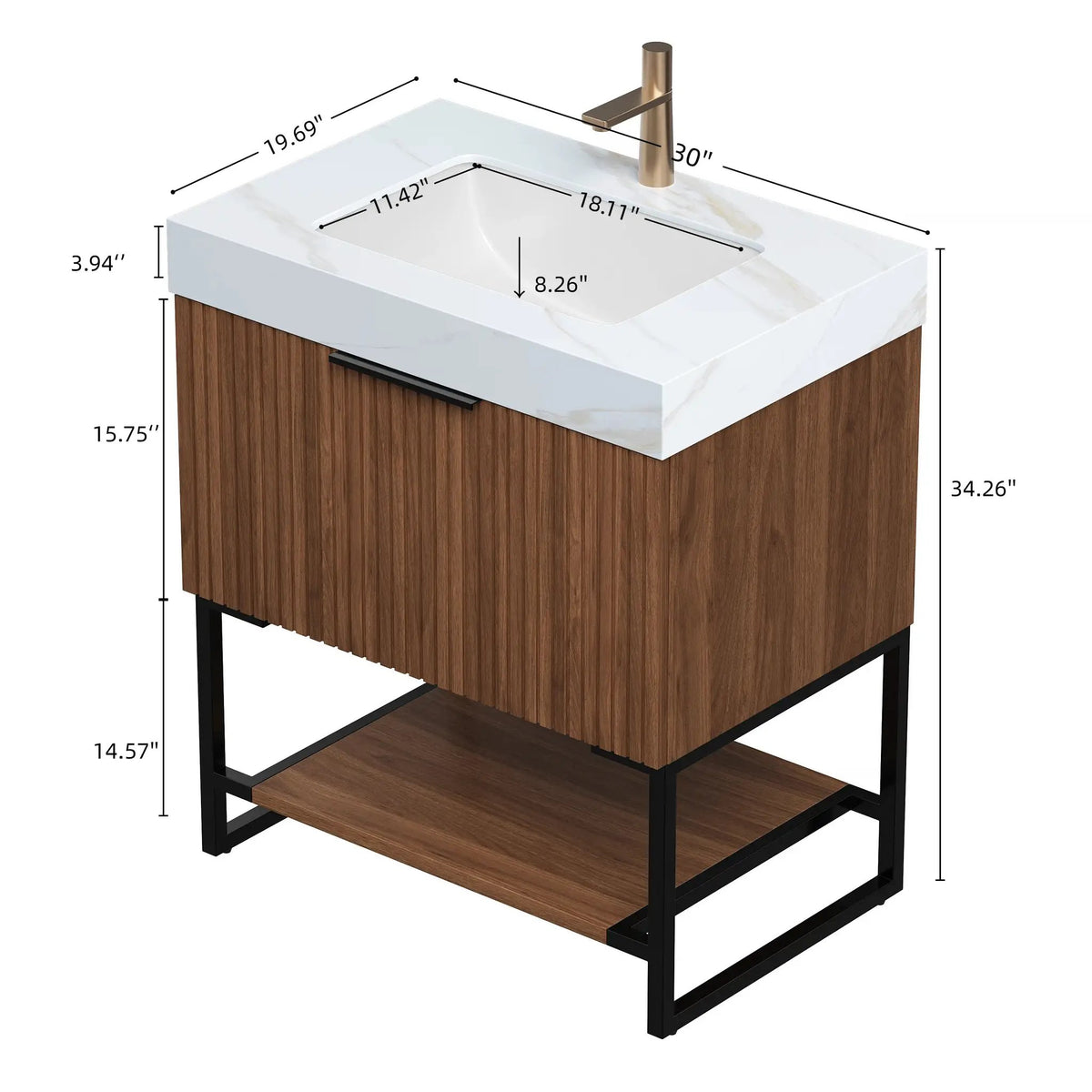 YOLAN 30" Bathroom Vanity & Sink, Freestanding Striped Plywood Storage Cabinet by HouseOfZazla