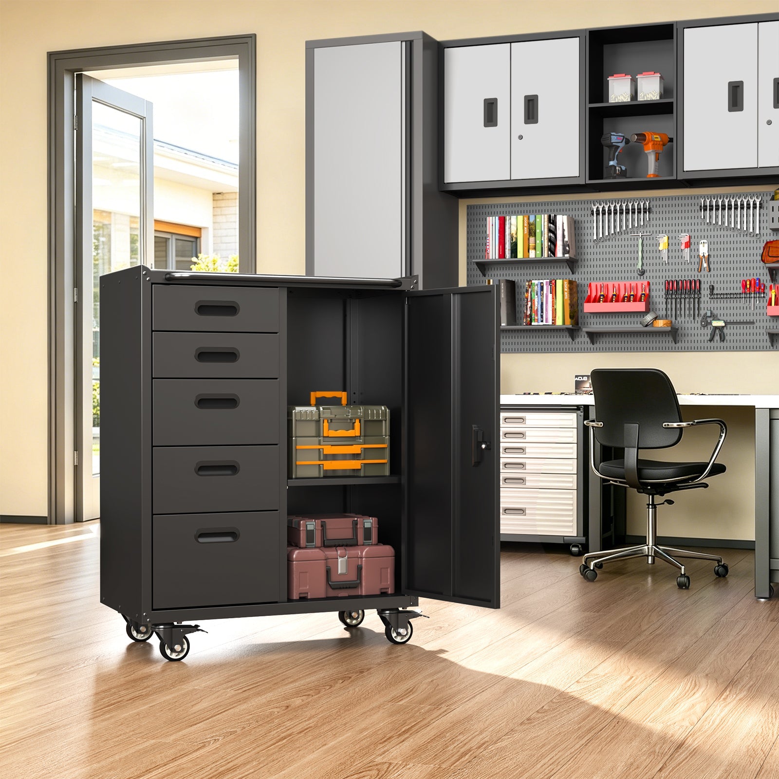 Metal Tool Garage Storage Cabinet with 5 Drawers and 1 Door by HouseOfZazla