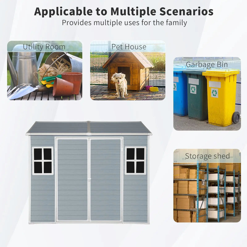 Resin Outdoor Storage Shed With Two - Window And Double - Door, Plastic Shed With Floor For Gargen, Patio, Yard, Lawn by HouseOfZazla