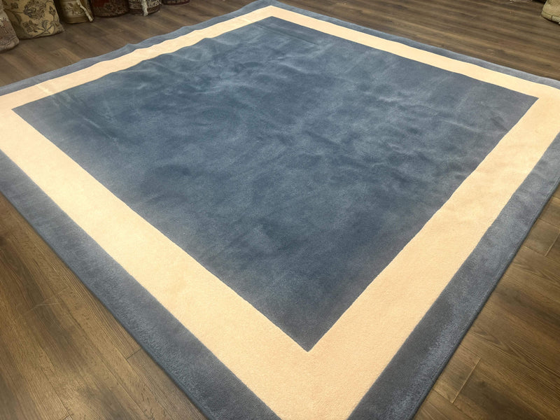 Blue and Cream Square Rug 10x10 ft, Large Square Carpet by Jewel Rugs