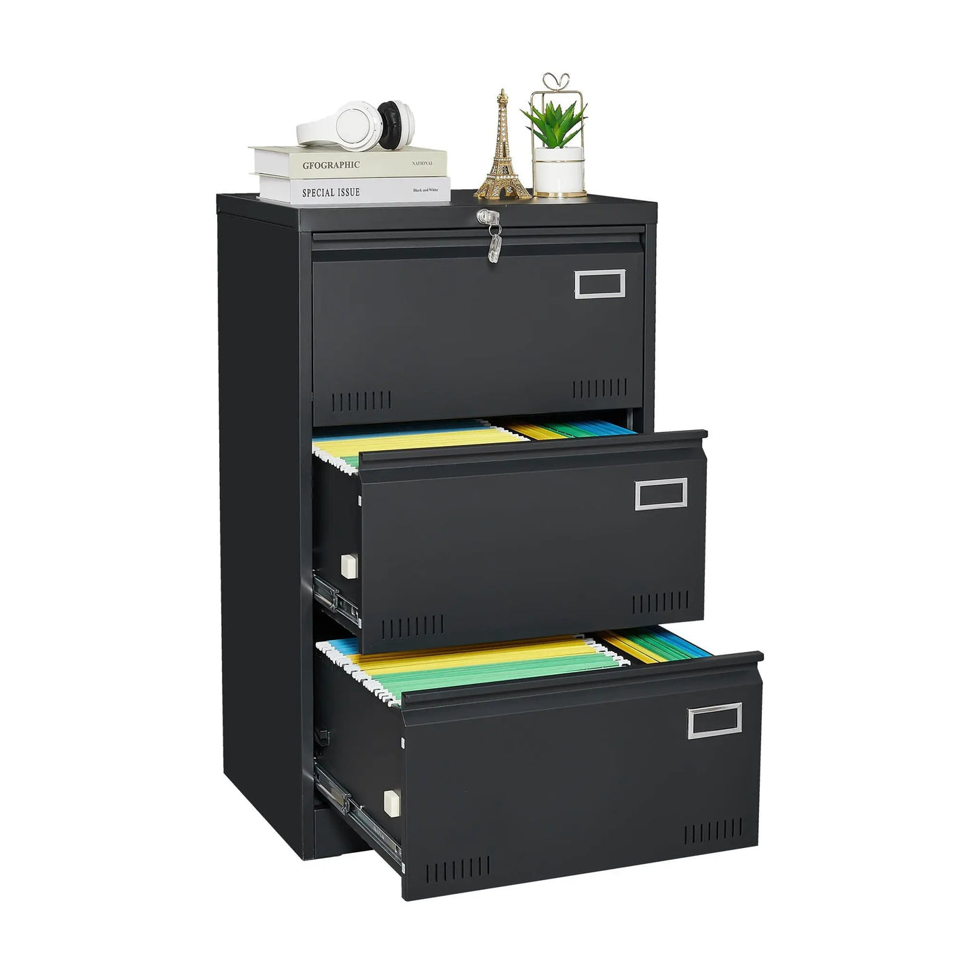 Filing Cabinet Lateral File Cabinet 3 Drawer, Locking Metal File Cabinets Three Drawer, Office Filing Cabinet With Lock Drawers For Home Office by Unique Piece Furniture