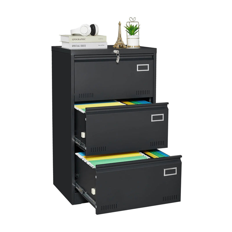 Filing Cabinet Lateral File Cabinet 3 Drawer, Locking Metal File Cabinets Three Drawer, Office Filing Cabinet With Lock Drawers For Home Office by HouseOfZazla