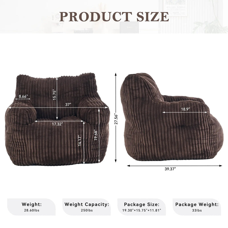 Soft Fluffy Corduroy Fabric Bean Bag Chair Filled With Memory Sponge by HouseOfZazla