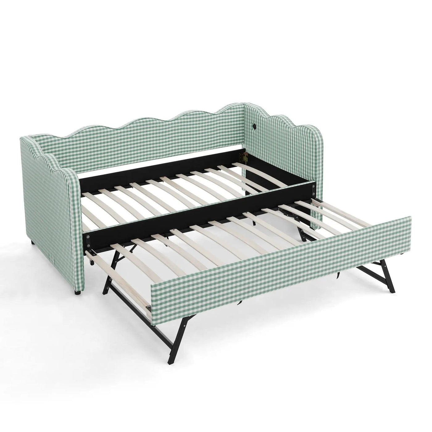 Gingham Daybed With USB Charging Port, Wave Shaped Design by Unique Piece Furniture