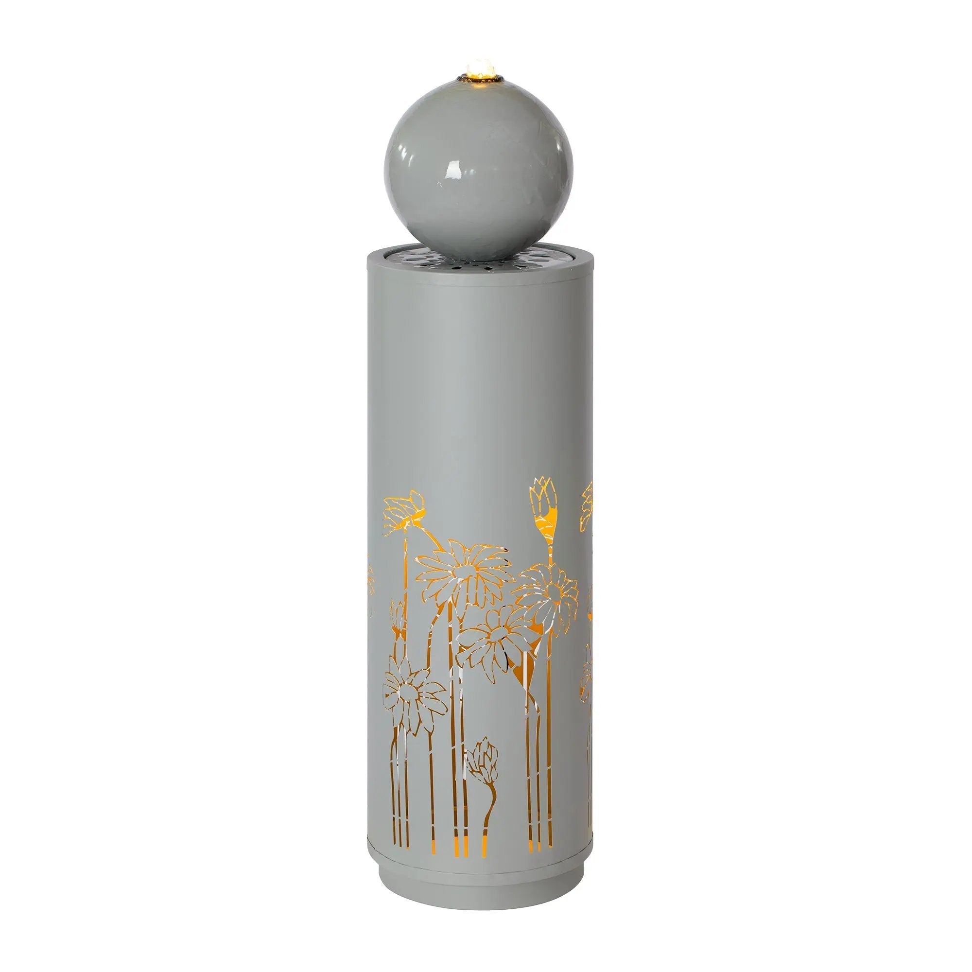 34.25'H Light Gray Metal Cutout Outdoor Water Fountain with LED Lights by HouseOfZazla