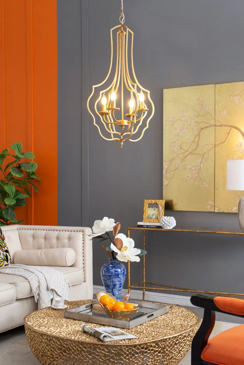 4 Light Chandelier, Hanging Light Fixture With Adjustable Chain For Kitchen, Bulb Not Included - Gold by Unique Piece Furniture