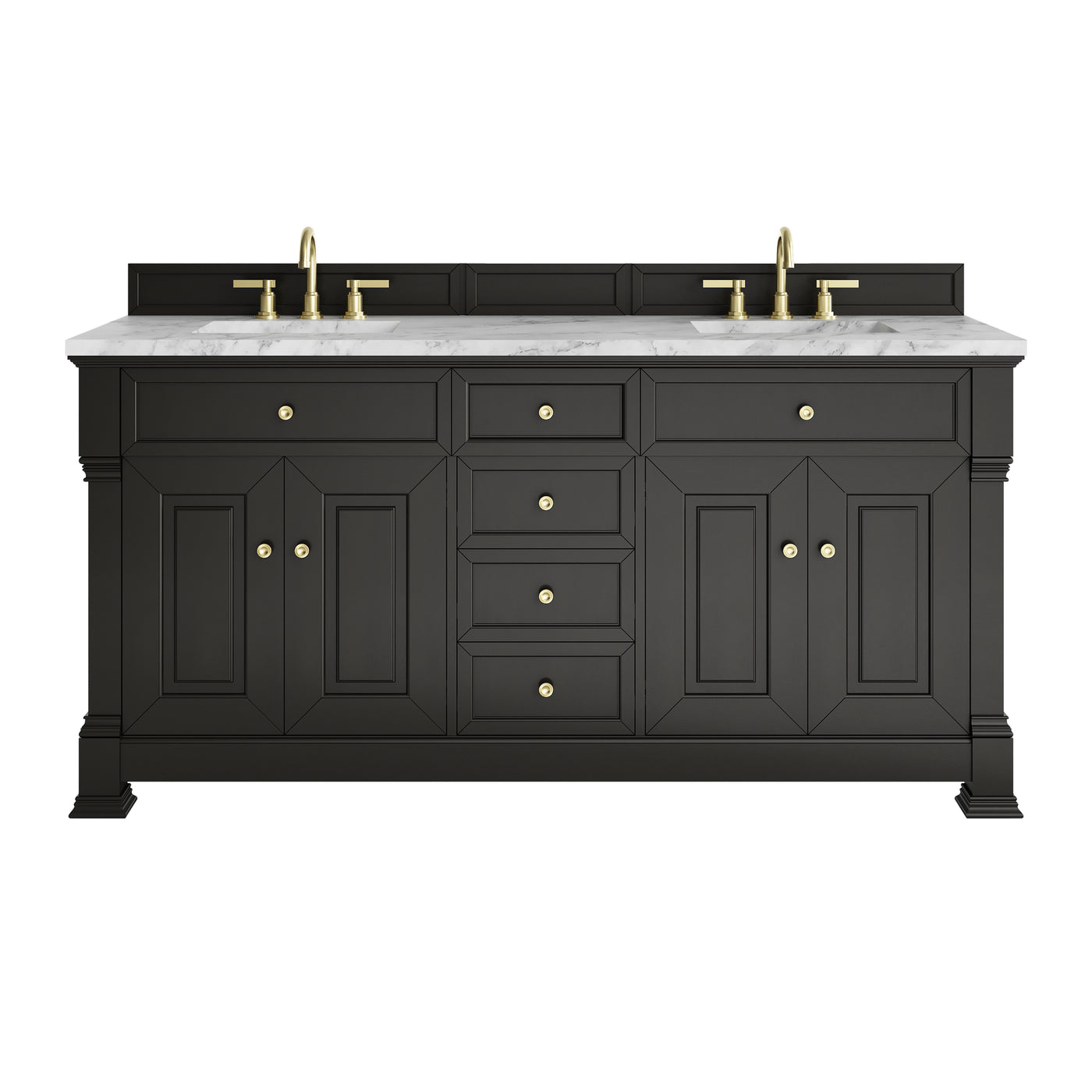 James Martin Brookfield 72" Double Bathroom Vanity, Black Onyx with Carrara White countertop