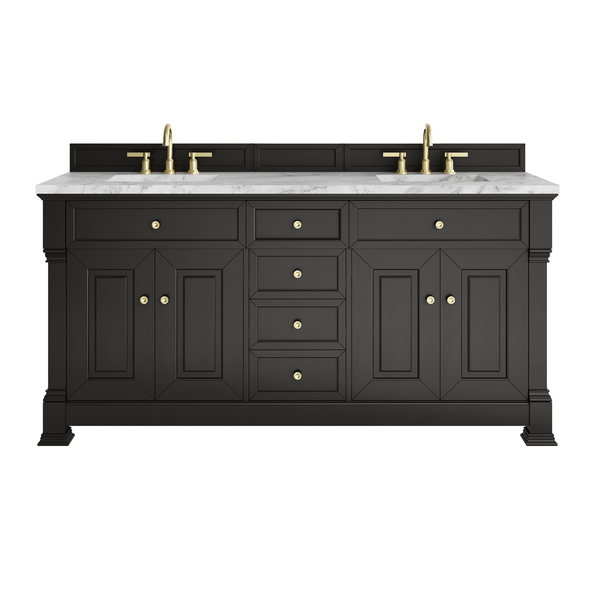 James Martin Brookfield 72" Double Bathroom Vanity, Black Onyx with Carrara White countertop