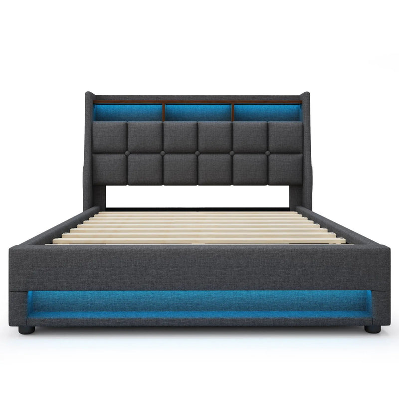 Upholstered Platform Bed With A Hydraulic Storage System, LED And USB Charging (Without Mattress) by Unique Piece Furniture