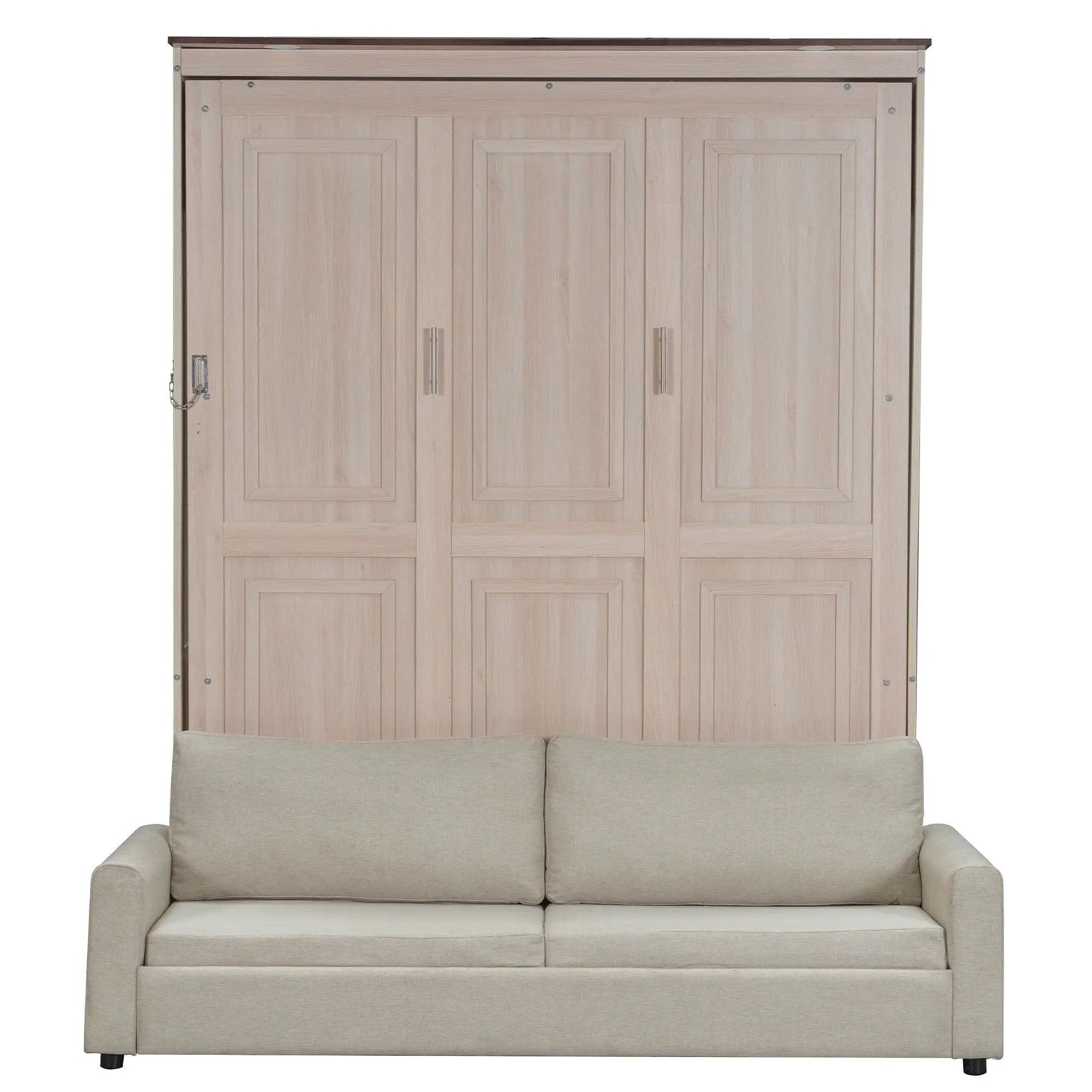 Queen Size Murphy Bed With Sofa And LED - Beige by Unique Piece Furniture