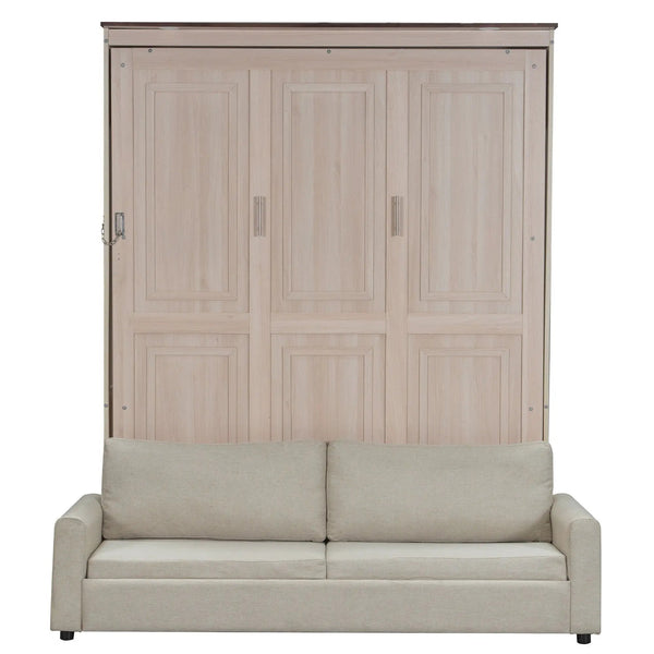 Queen Size Murphy Bed With Sofa And LED - Beige