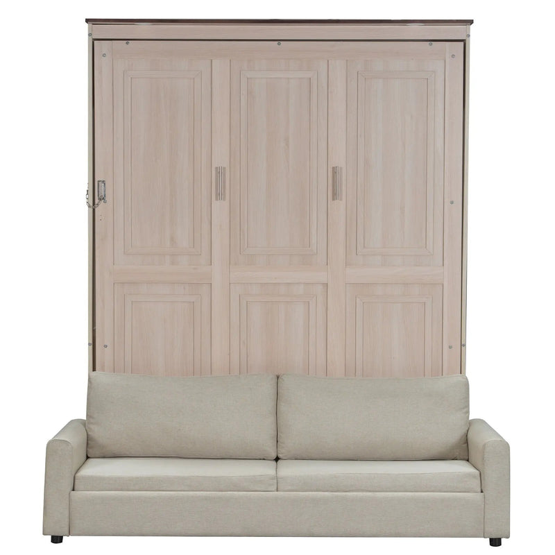 Queen Size Murphy Bed With Sofa And LED - Beige by Unique Piece Furniture