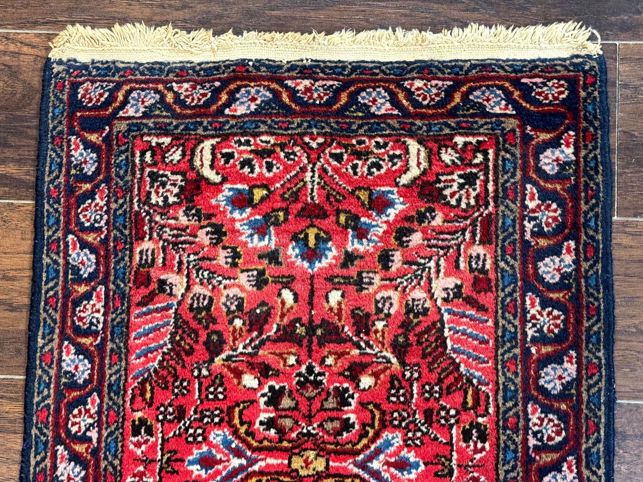 Small Antique Persian Tribal Rug 2x3, Red, Floral, Handmade, Hamadan Rug by Jewel Rugs