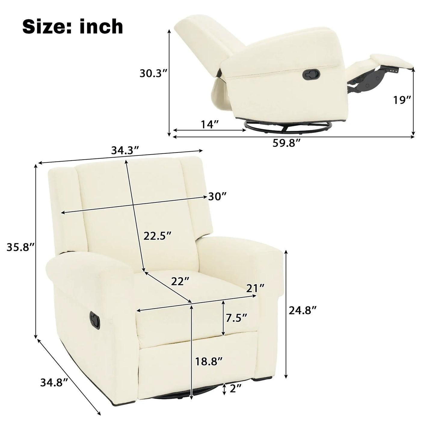 Manual Recliner Chair With Swivel Rocker Function, Dual Recline Angles by HouseOfZazla