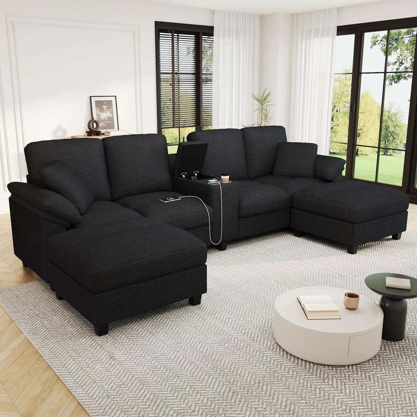 Modern U-Shaped Sectional Sofa With Storage Ottomans by Unique Piece Furniture