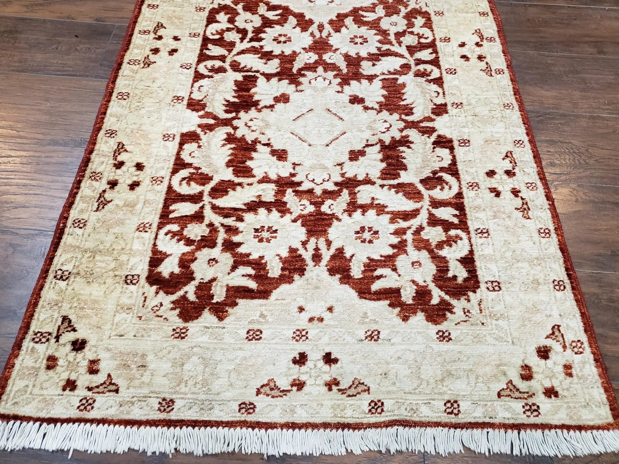 21 ft Runner Rug Long Hallway Runner, 3 x 21 Corridor Rug, Peshawar Pak Persian Chobi Agra Rug, Maroon and Beige Large Flowers Wool Handmade by Jewel Rugs