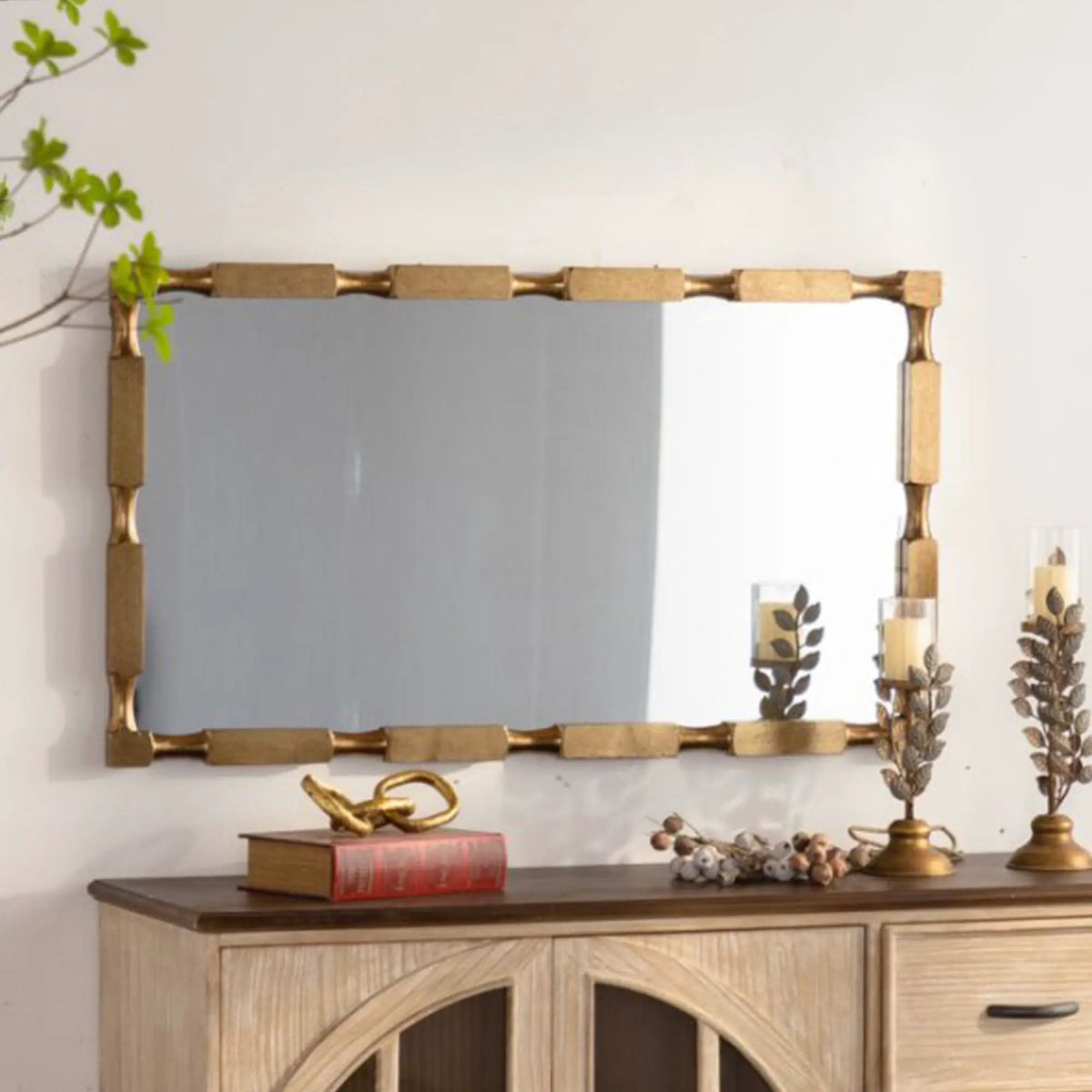 Gold Bamboo-Style Rectangular Wall Mirror by HouseOfZazla