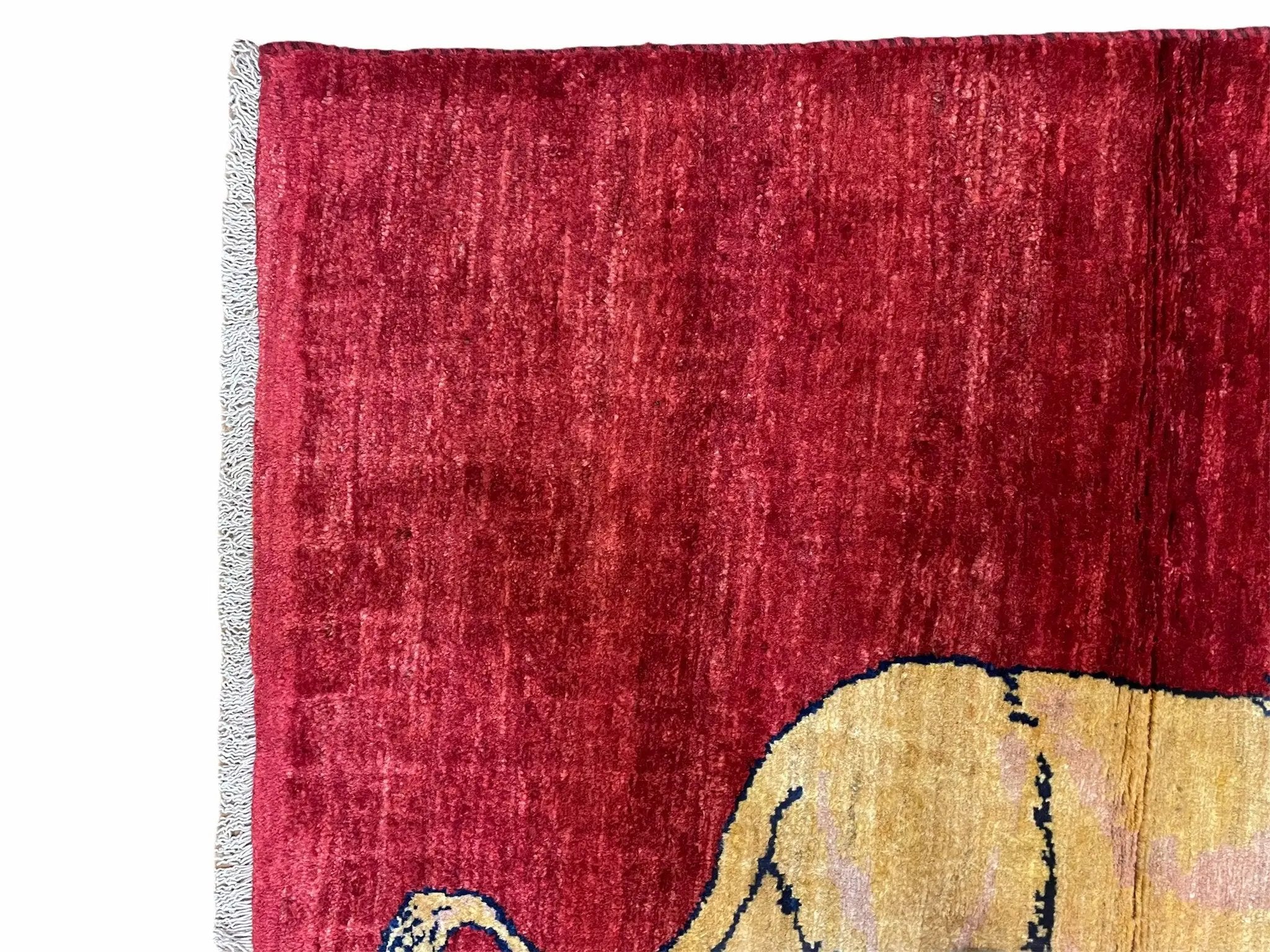 3 X 5 Handmade Hand-Knotted Quality Wool Rug New Vintage Lion Red Pictorial by Jewel Rugs