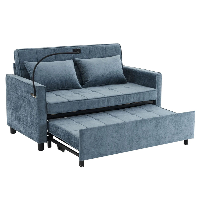 Pull-Out Sleeper Sofa With Reversible Backrest Cushion, Side Pockets, 2 USB Ports And A Phone Holder For Living Room by HouseOfZazla