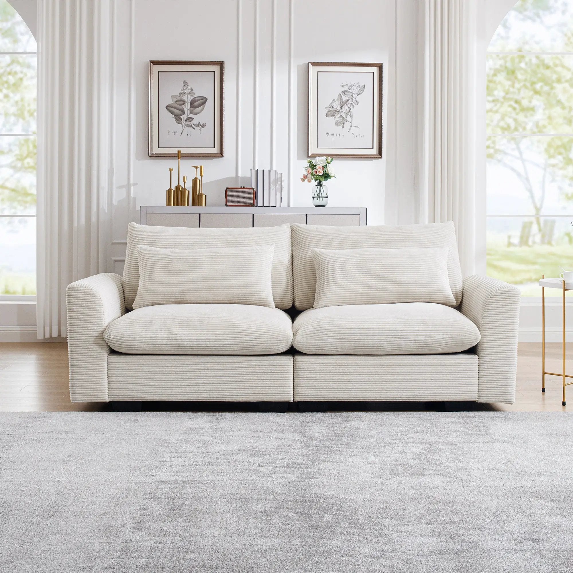Beige Corduroy Sofa Couch by HouseOfZazla