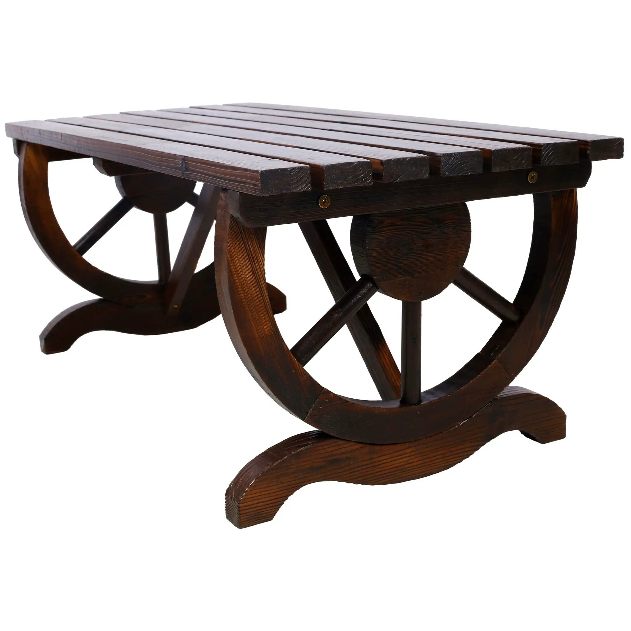 Rustic Wooden Bench With Wagon Wheel Legs For Garden And Patio - Brown by Unique Piece Furniture