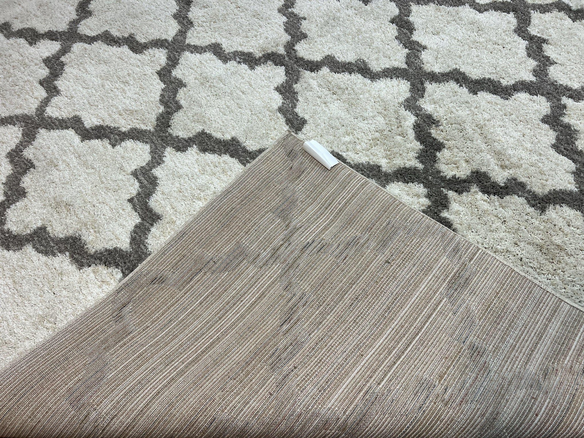 Modern Shag Rug, Ivory and Gray, Diamond Panel Design, Room Sized Area Rug by Jewel Rugs