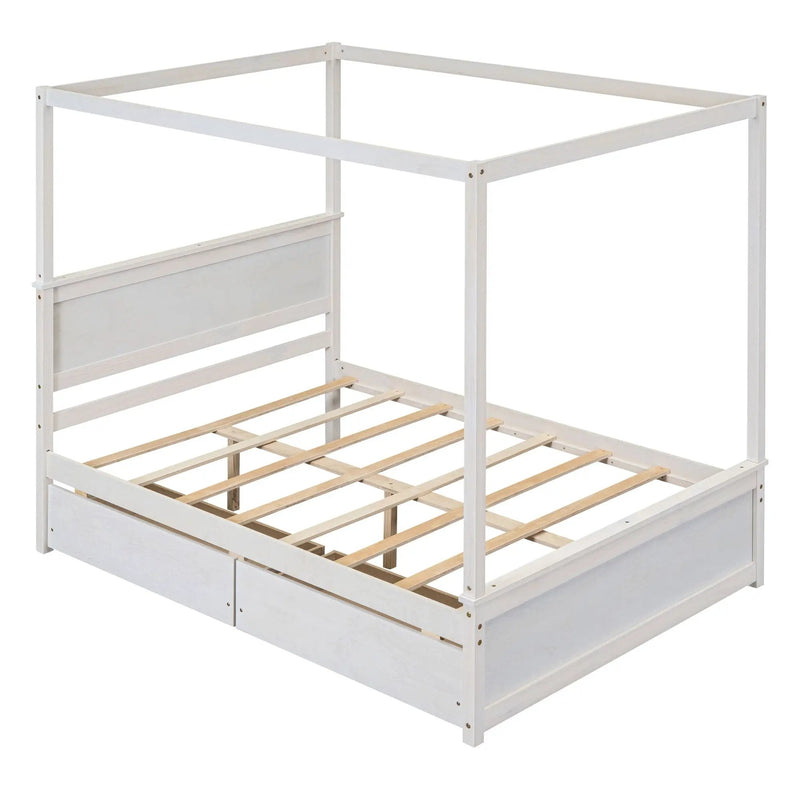 Canopy Platform Bed With Drawers, Support Slats, No Box Spring Needed by HouseOfZazla