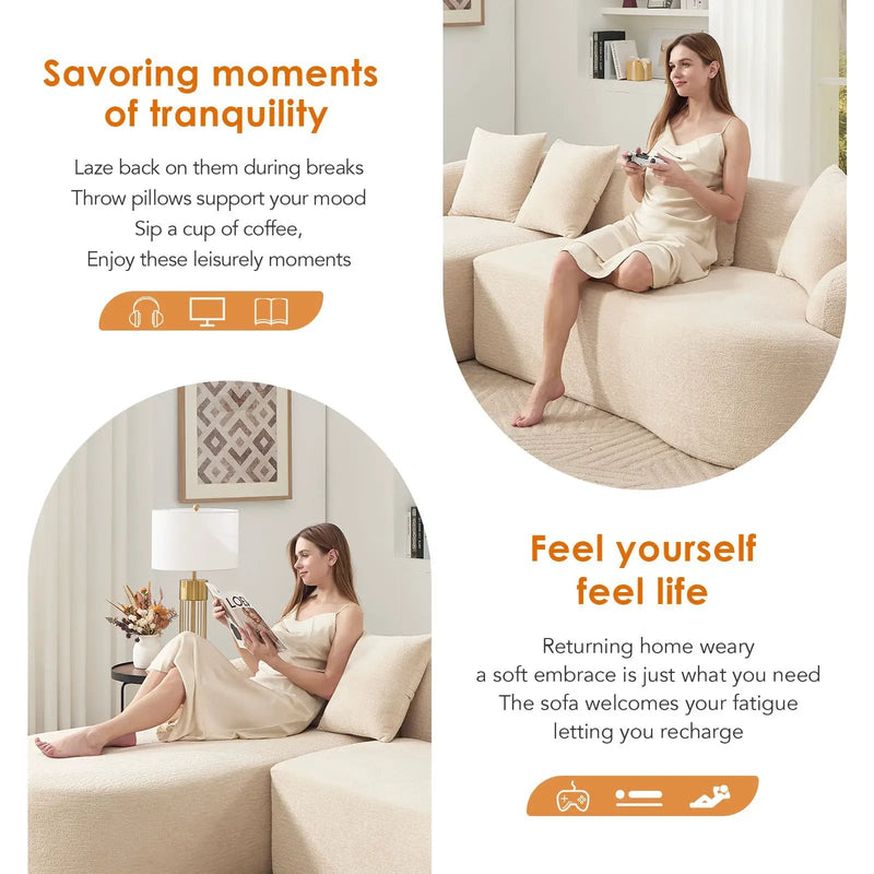 Boneless L-Shape Sectional Sofa with Curved Chaise by HouseOfZazla