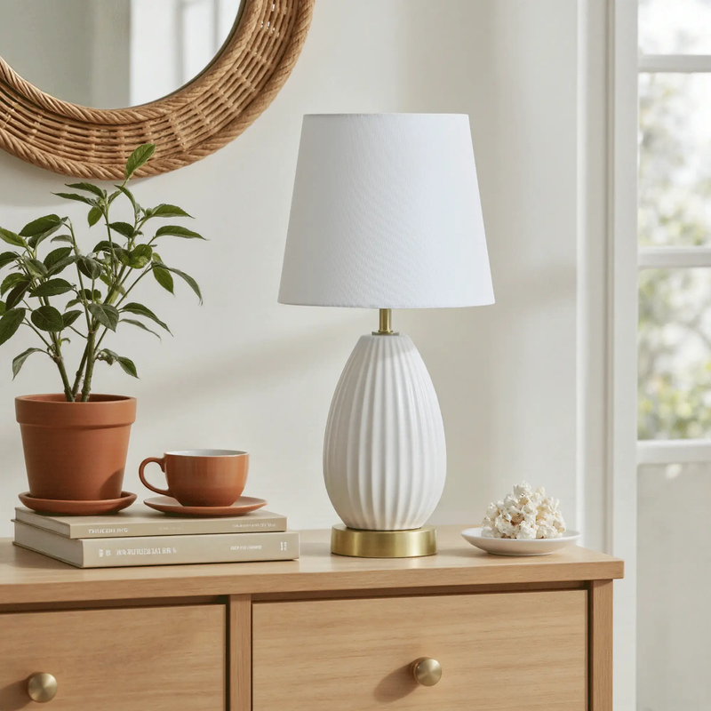 18-Inch Set of 2 Table Lamps, Antique Brass and White Finish by HouseOfZazla