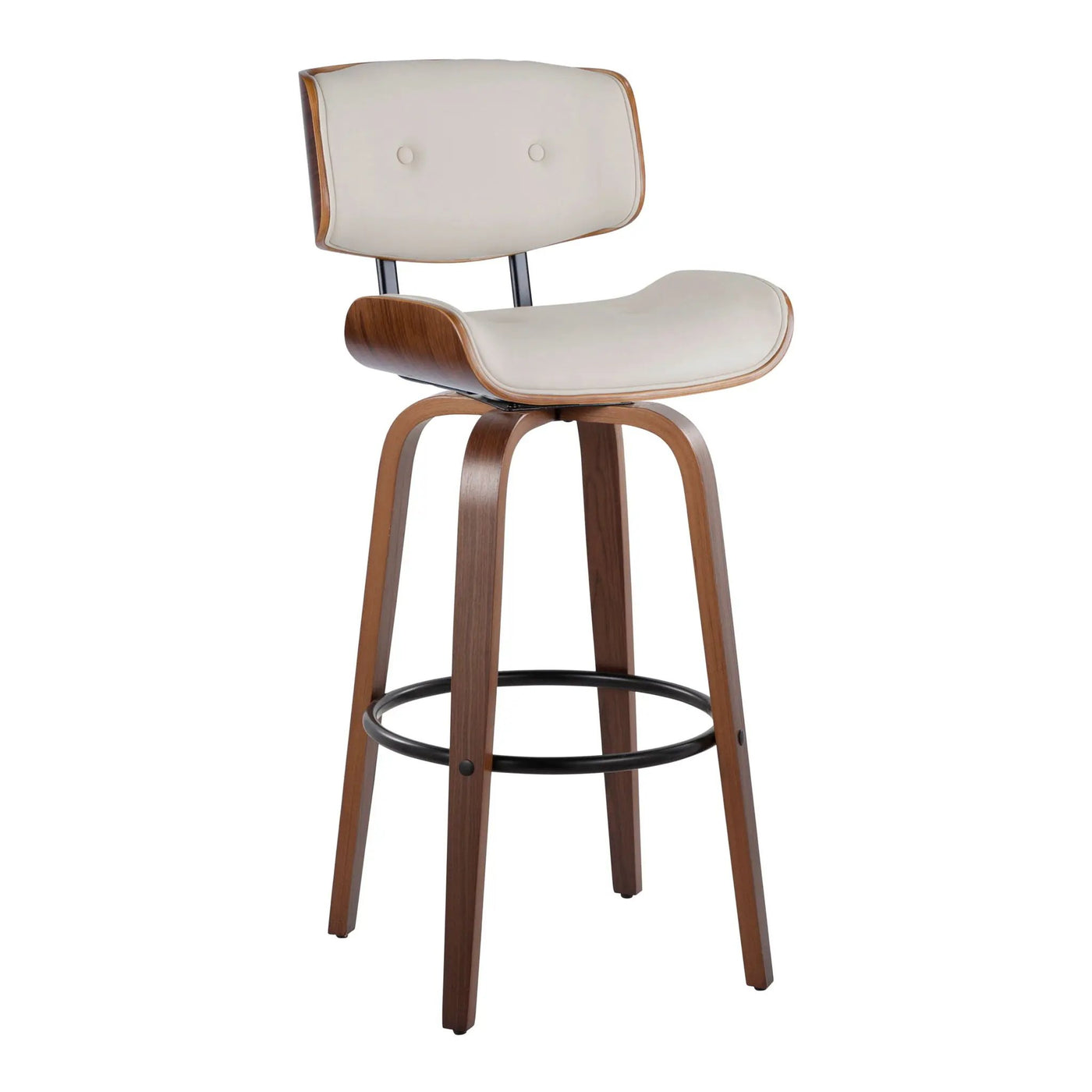 Lombardi - Mid-Century Modern Fixed Height Barstool With Swivel With Round Footrest (Set of 2) by HouseOfZazla