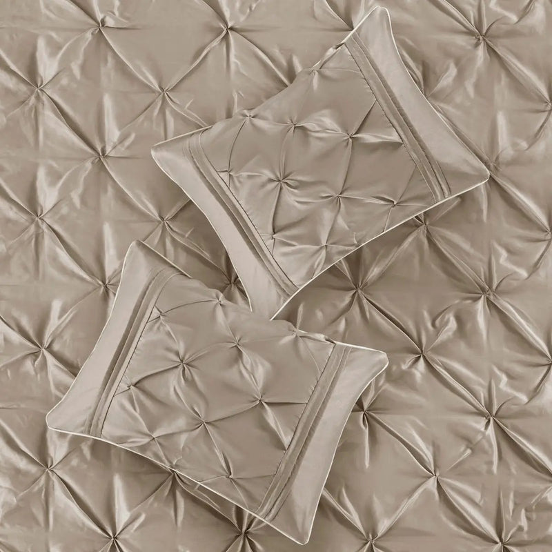 7 Piece Tufted Comforter Set Taupe Queen by HouseOfZazla