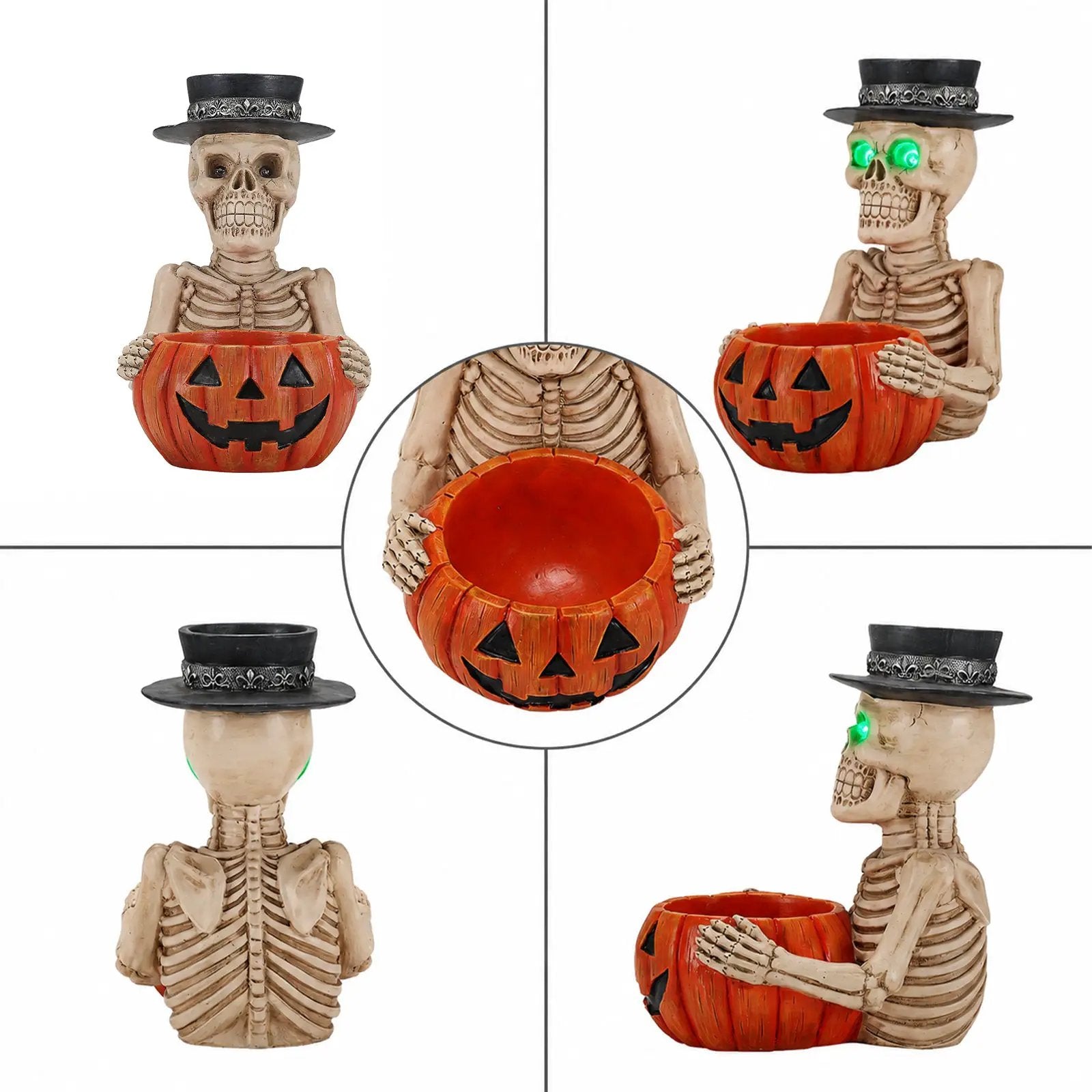 Halloween Skeleton Figurine with Pumpkin Candy Bowl & Candle Holder by HouseOfZazla
