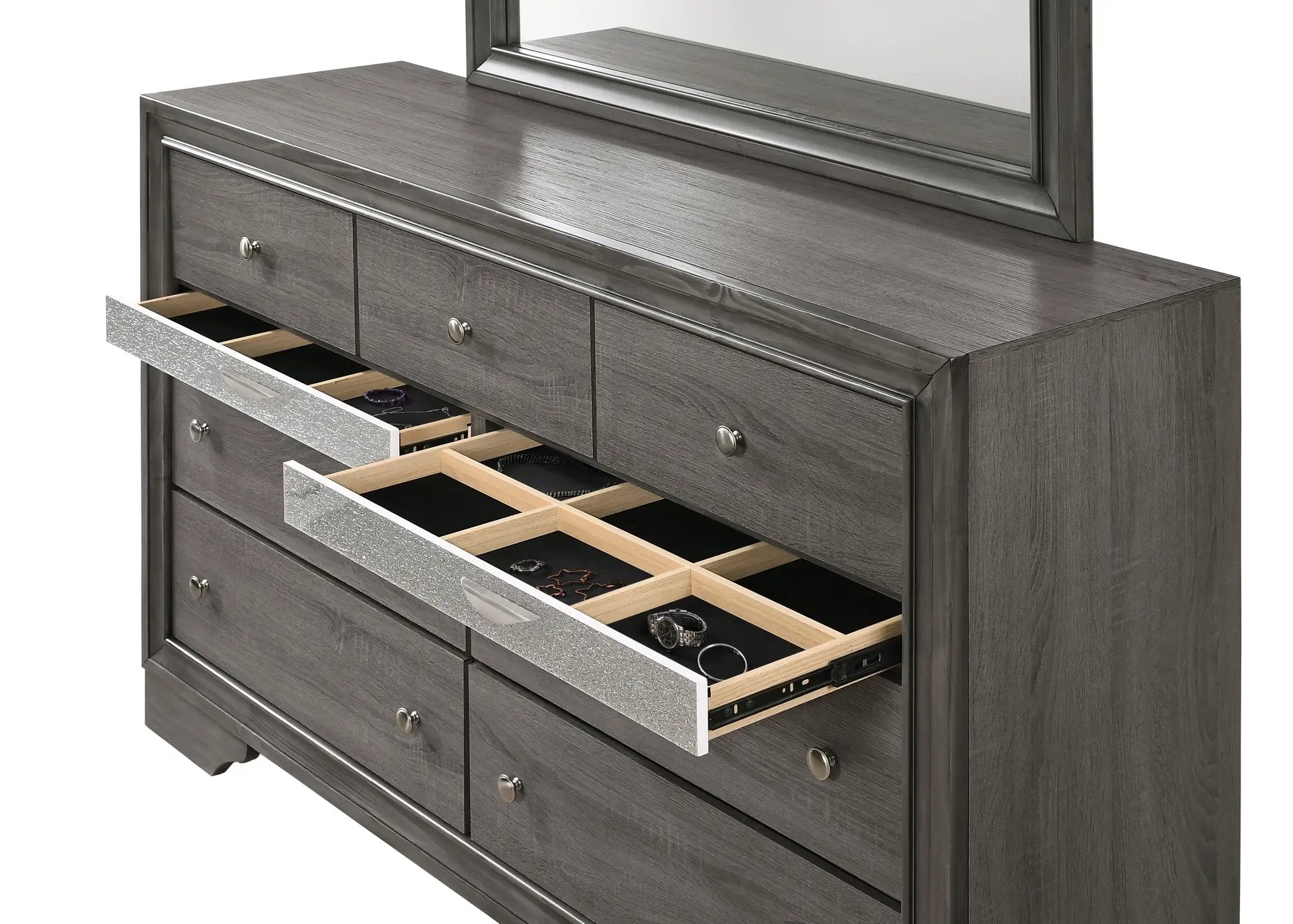 Traditional Queen 5 Piece Storage Bedroom Set in Gray Wood by HouseOfZazla