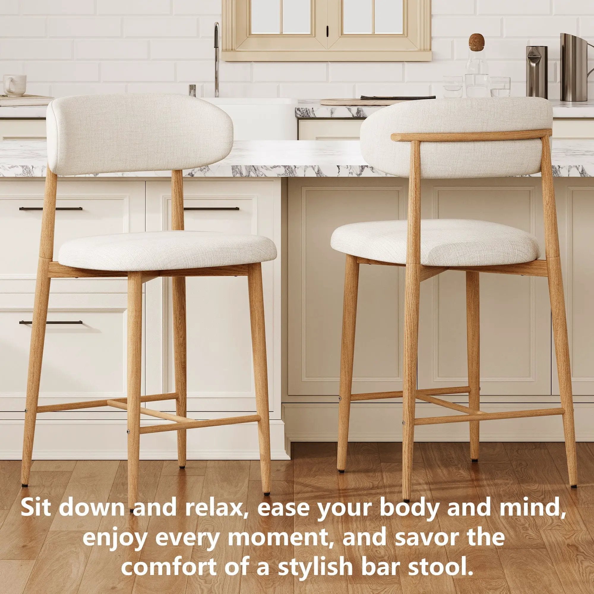 Upholstered Counter Height Bar Stools For Kitchen Island (Set of 2) - Beige by Unique Piece Furniture