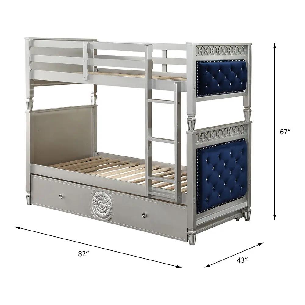 Varian - Twin Over Twin Bunk Bed - Blue Velvet & Silver by Unique Piece Furniture