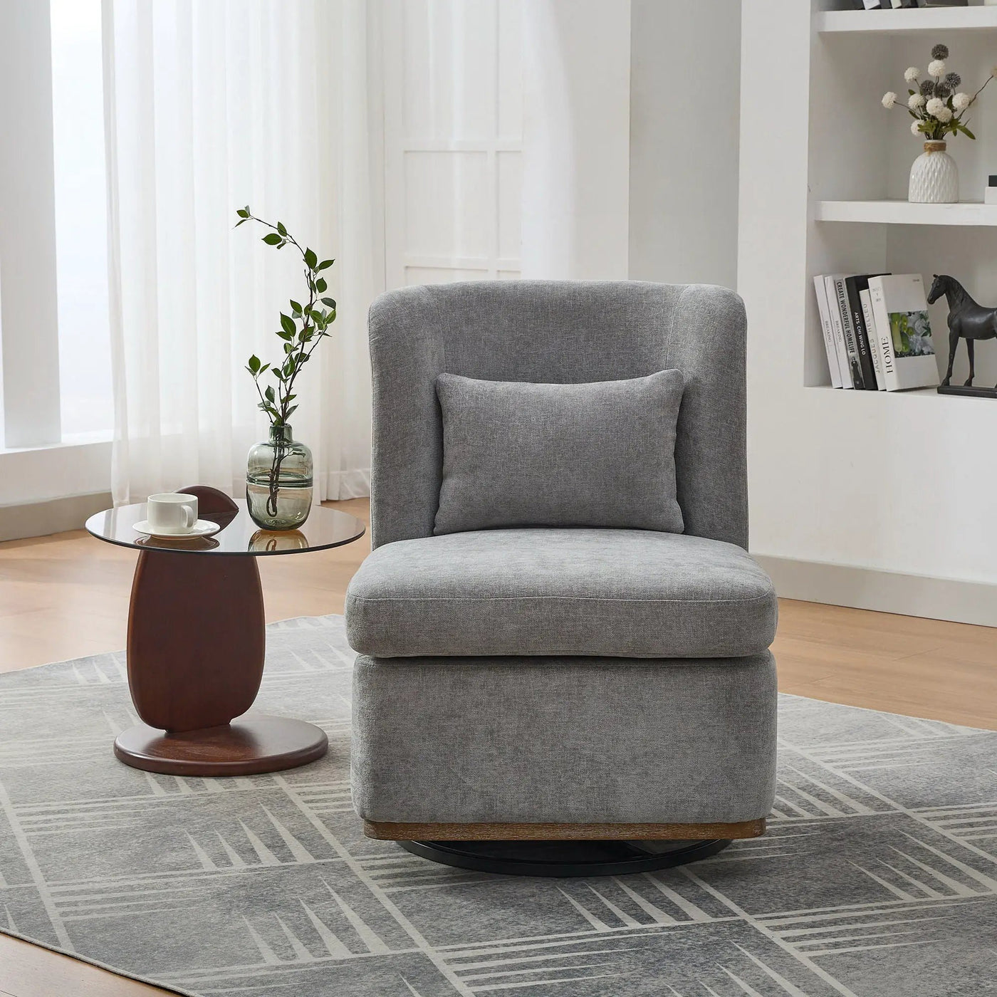 Wide Modern Cushioned Armless Metal Base 360° Swivel Chair With Pillow by HouseOfZazla