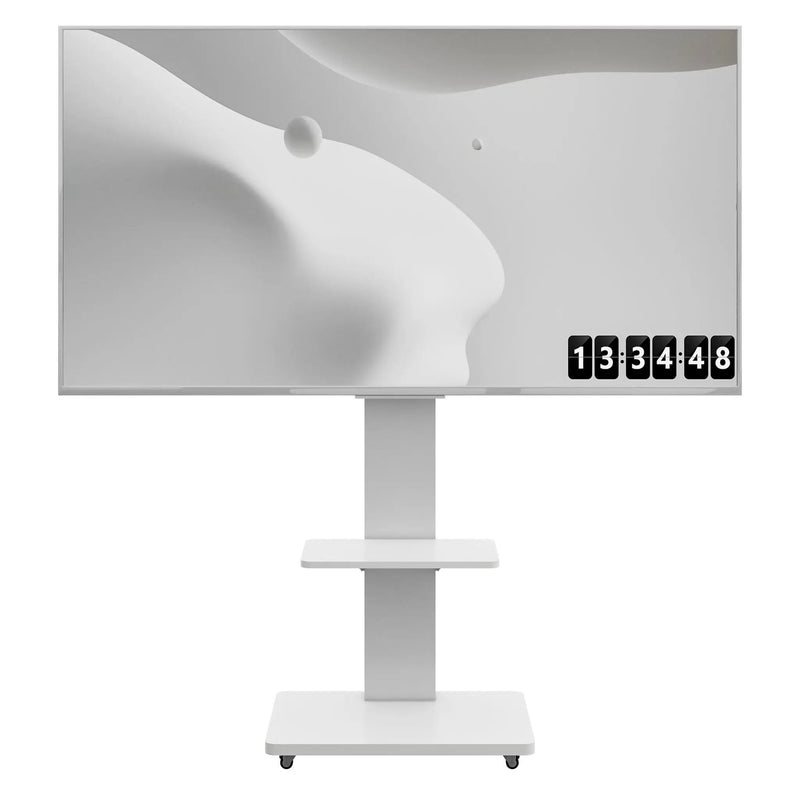 Mobile TV Stand With Shelf Floor Mount Cart For TVs With Lockable Wheels Ideal For Living Room Bedroom Or Office - White by HouseOfZazla