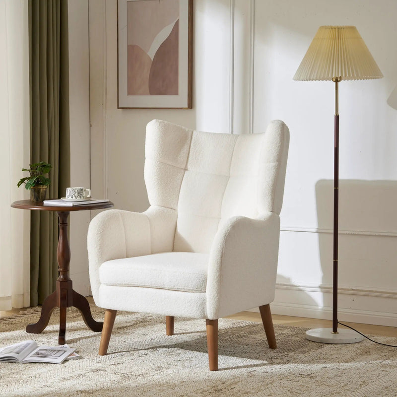 Accent Chair With Birch Wood Legs - White by HouseOfZazla