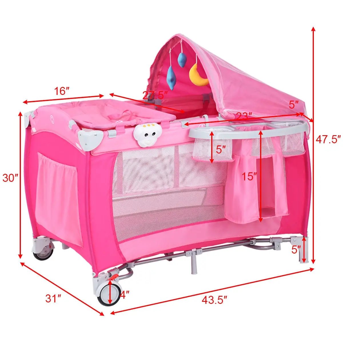 Foldable Baby Crib Playpen with Mosquito Net and Bag, photo 5 of 9