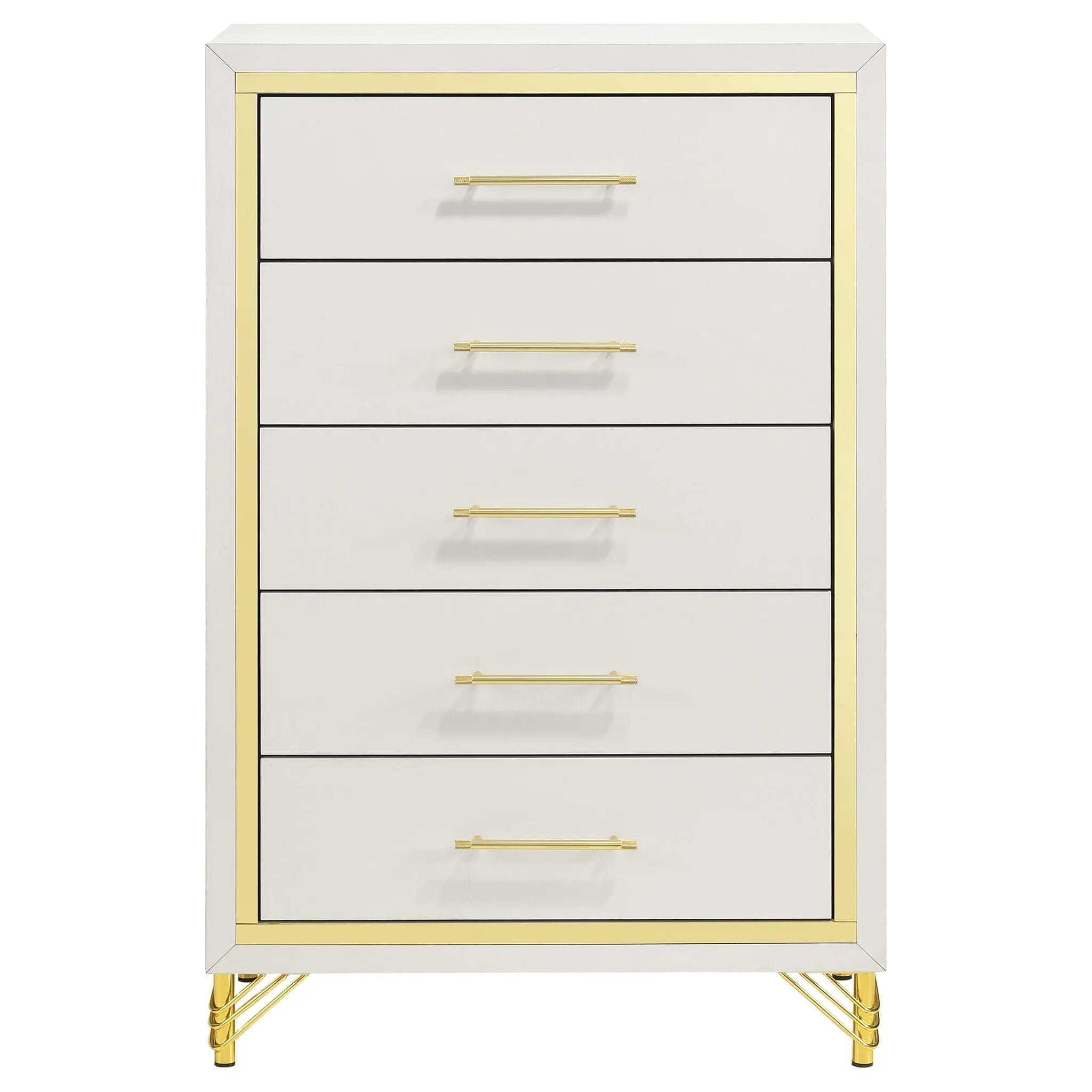 Chesney - 5 Drawer Chest With Trim - White by HouseOfZazla